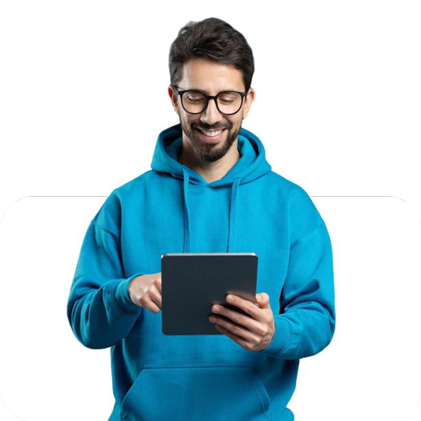 Happy customer with tablet